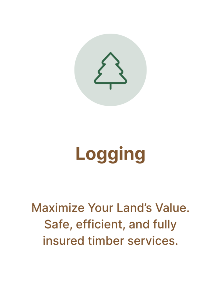 Logging. Maximize Your Land’s Value. Safe, efficient, and fully insured timber services.